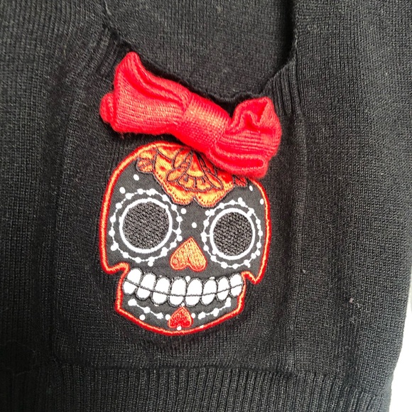 Too Fast Sugar Skull Pocket Cardigan Sweater Rockabilly Halloween Y2K - Picture 5 of 8